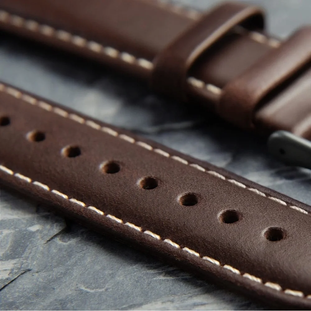 Classic Black Leather watchbands with Silver Buckle